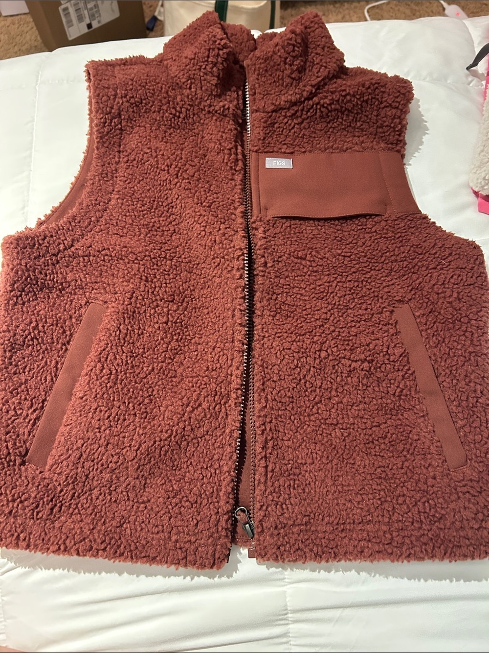 Figs Women's Sherpa Vest in Rust - Picture 1 of 1